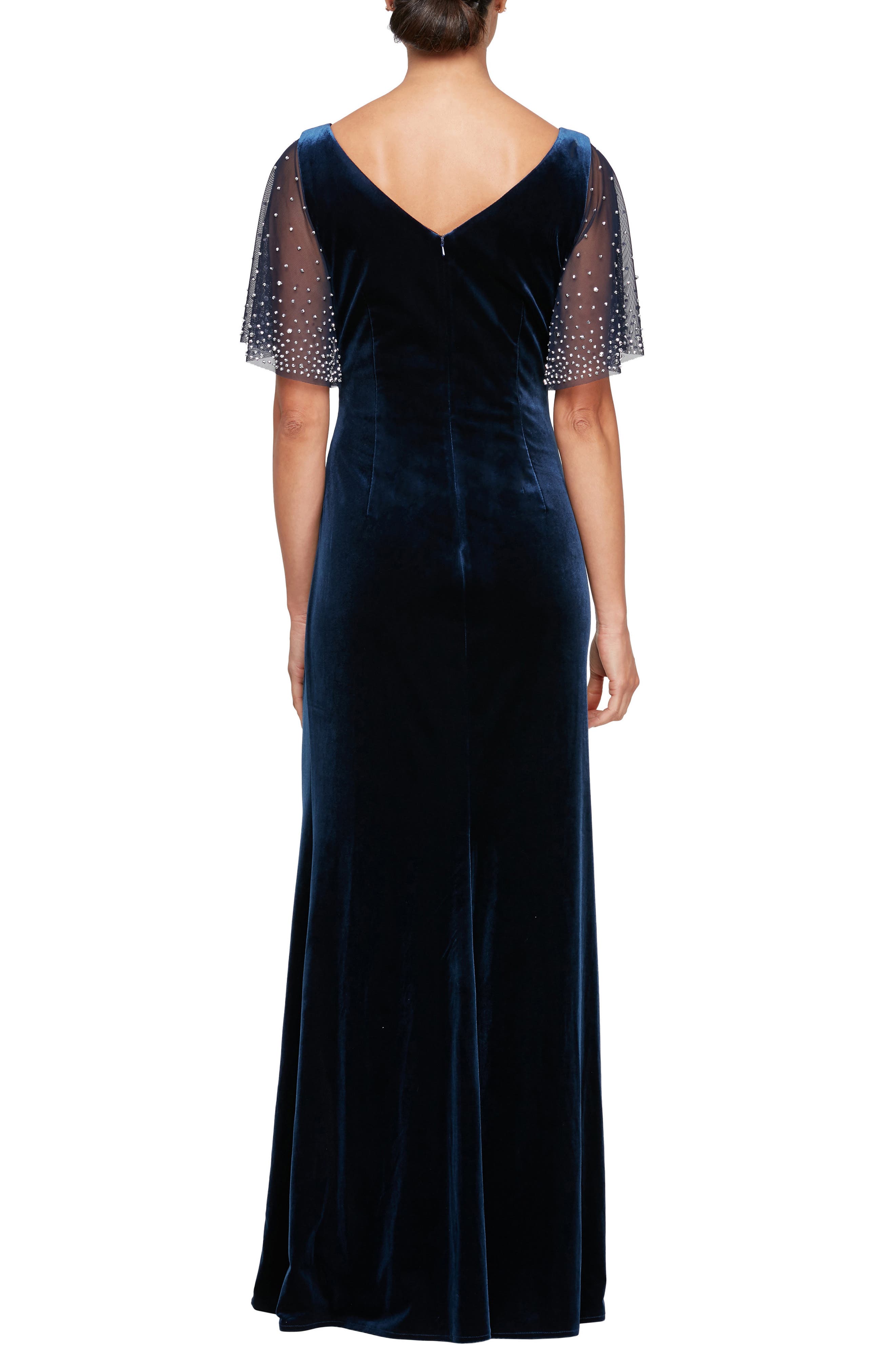 Alex Evenings Embellished Flutter Sleeve Velvet Trumpet Gown (Women ...