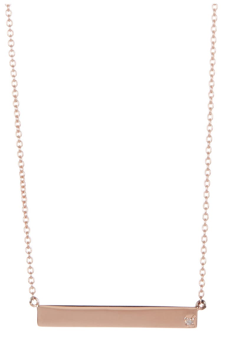 Adornia 14K Rose Gold Plated Diamond Bar Pendant Necklace - 0.01 ctw, Main, color, 