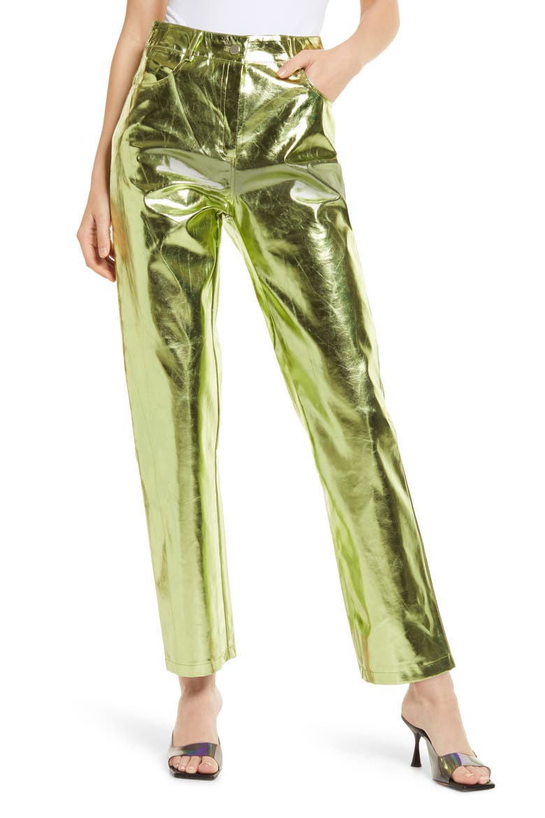 Shiny Straight Leg Pants, Main, color, LIME