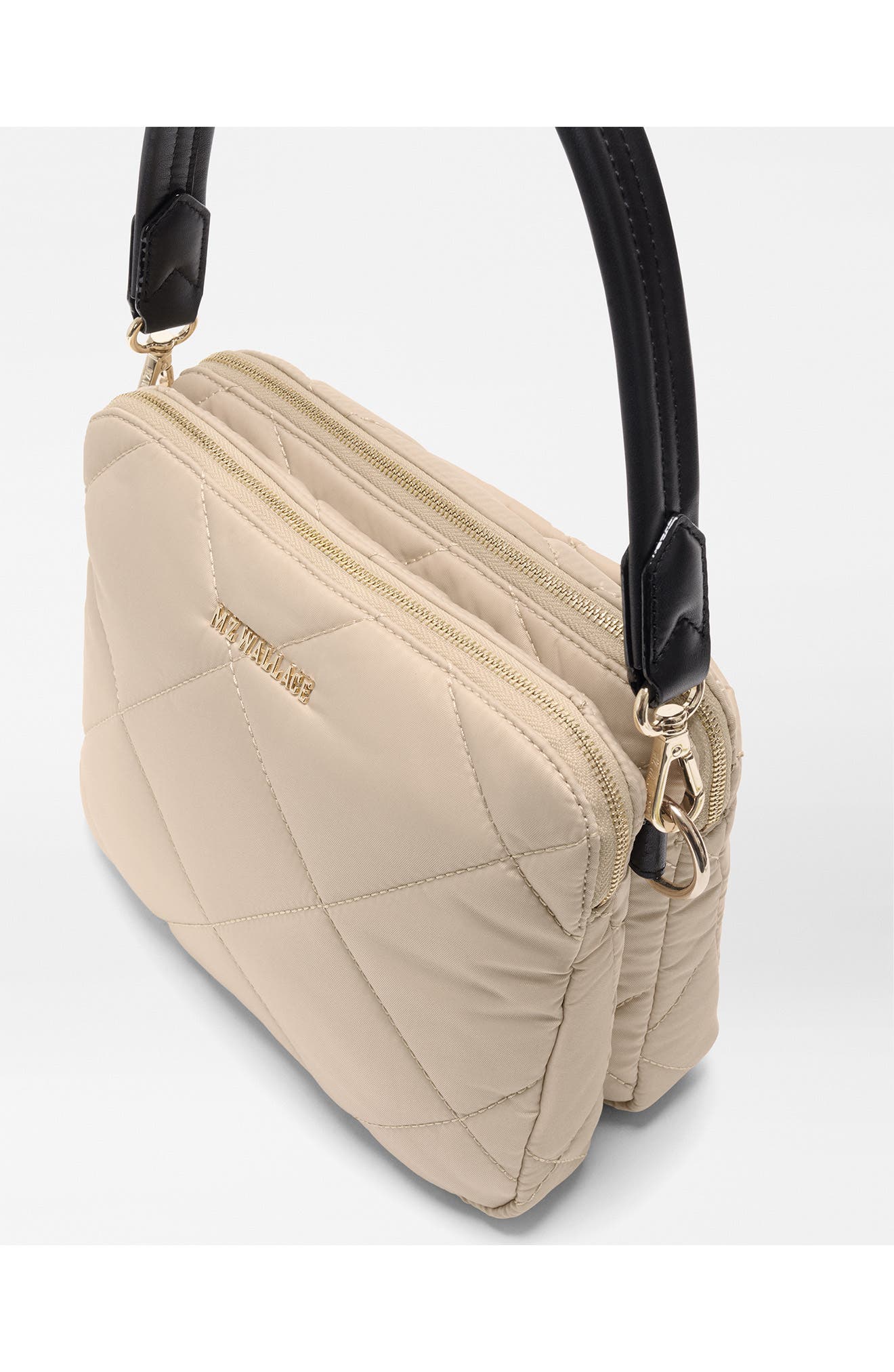 MZ Wallace Madison Quilted Nylon Crossbody Bag, Alternate, color, Buff/Black