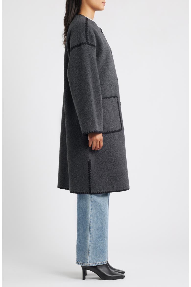 Embroidered Trim Long Scarf Coat, Alternate, color, CHARCOAL