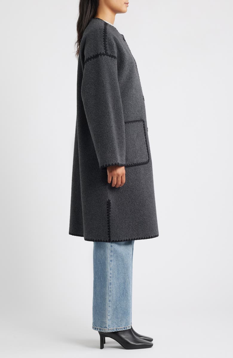 Embroidered Trim Long Scarf Coat