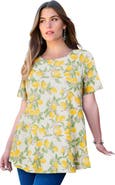 Roaman's Plus Size Ultimate Cotton Crewneck Short Sleeve Swing Tee