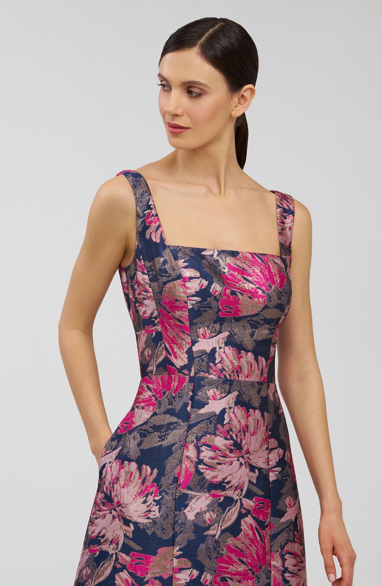 Kay Unger Paige Metallic Floral Jacquard Cocktail Dress, Alternate, color, Blue Opal Multi