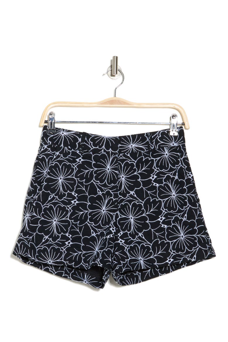 Floral Embroidered Shorts, Alternate, color, BLACK/ WHITE EMBROIDERY