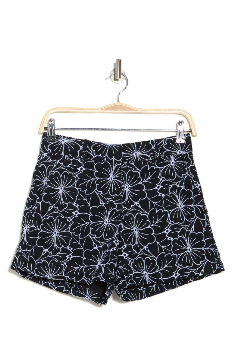 T Tahari Floral Embroidered Shorts, Alternate, color, Black/ White Embroidery