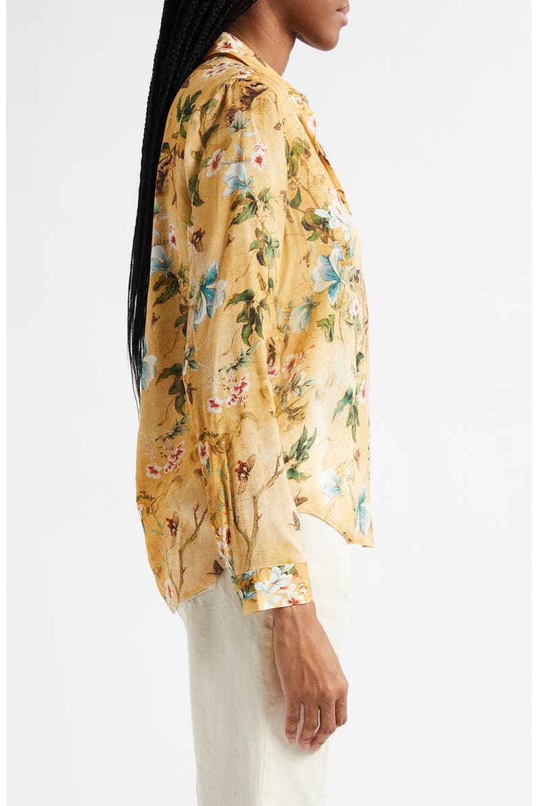 Holly Floral Button-Up Shirt, Alternate, color, GOLD MULTI WATERCOLOR TIGER