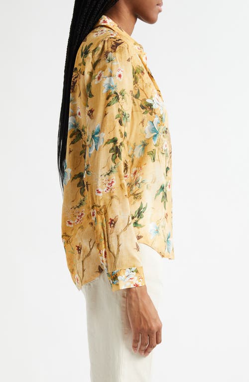 Shop L Agence L'agence Holly Floral Button-up Shirt In Gold Multi Watercolor Tiger