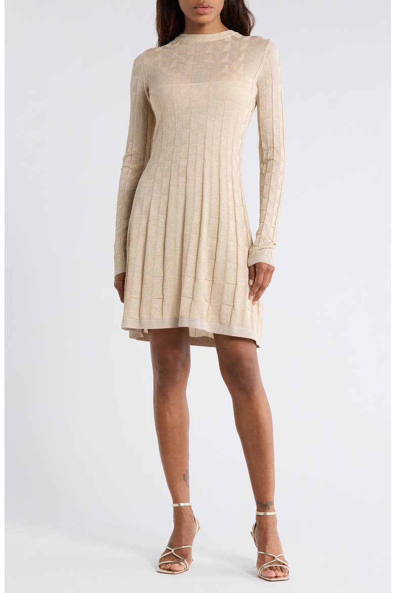 Metallic Long Sleeve Rib Sweater Minidress, Main, color, SOLID COLOR CREAM
