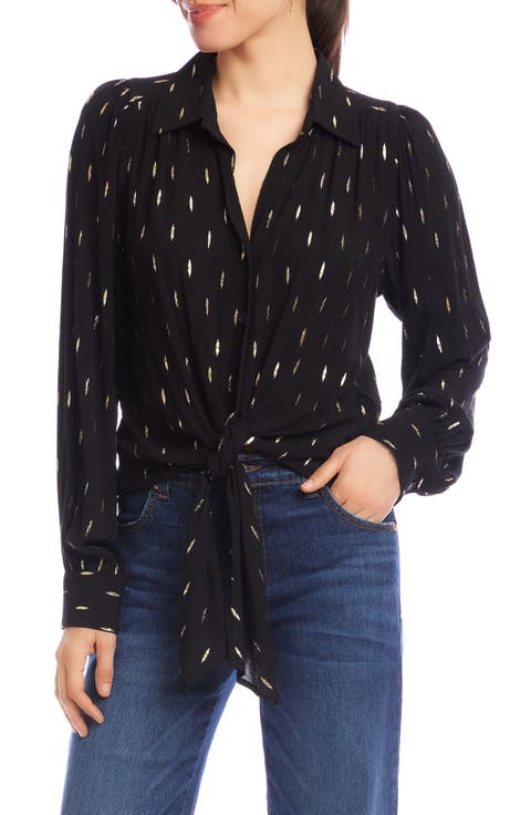 Metallic Tie Front Top