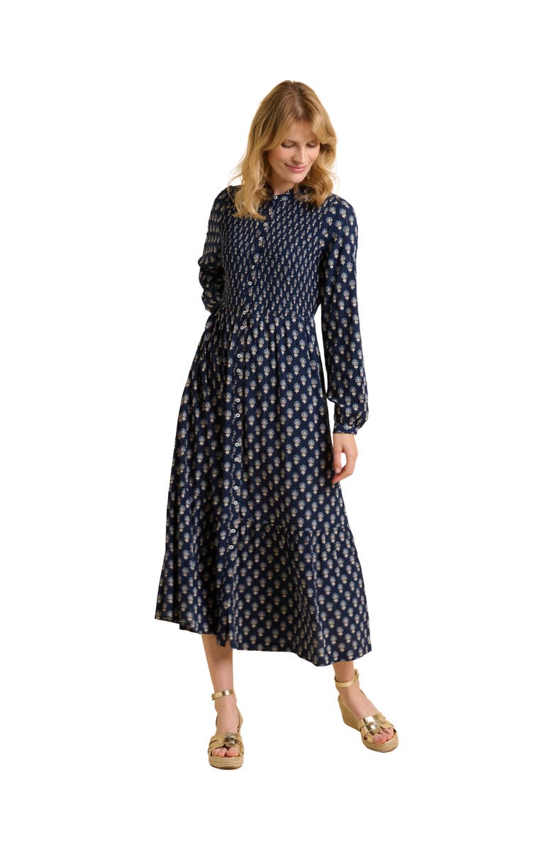 Brakeburn Lark Long Sleeve Button Midi Dress, Main, color, Navy