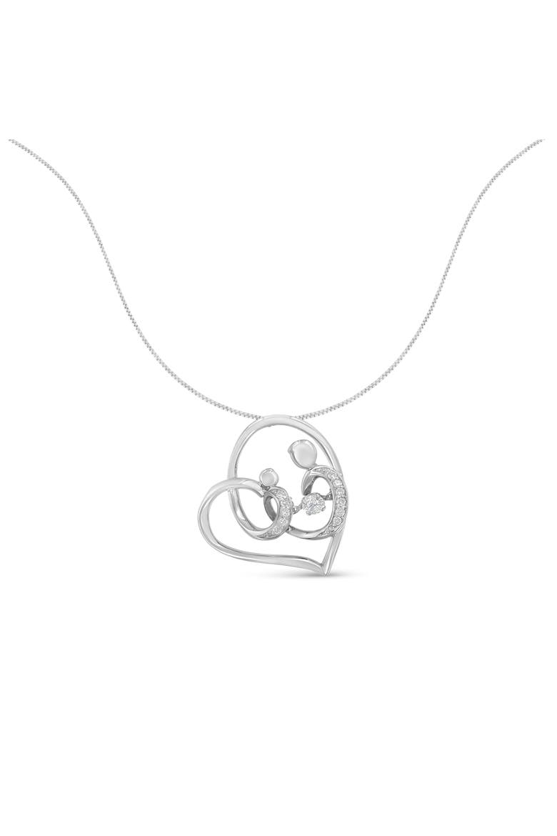 .925 Sterling Silver 1/6 cttw Diamond Heart Pendant Necklace, Alternate, color, White