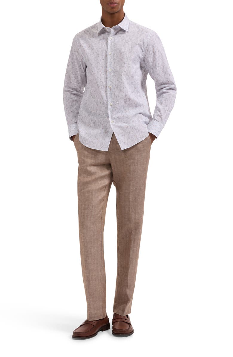 Bugatchi Julian Shaped Fit Floral Cotton Button-Up Shirt, Alternate, color, Hazy Blue