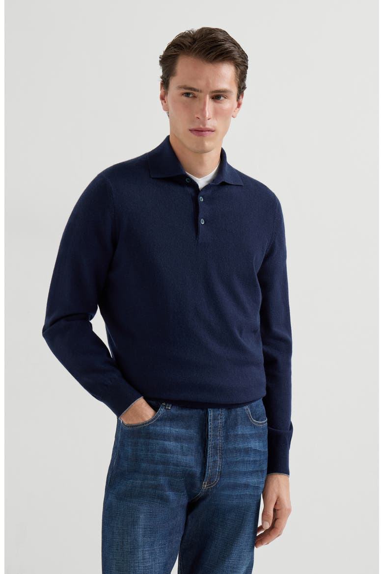 Cashmere knit polo shirt, Main, color, Navy Blue
