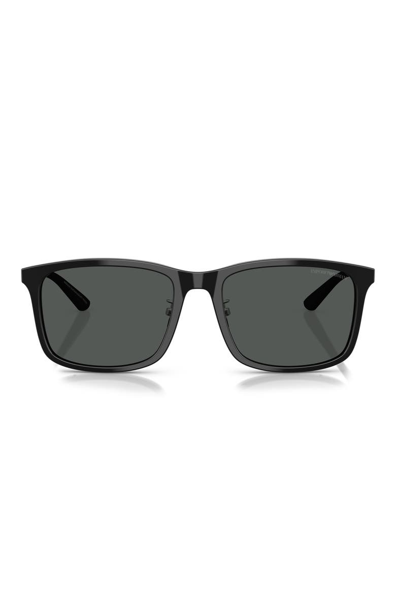 57mm Square Sunglasses, Main, color, SHINY BLACK / DARK GREY