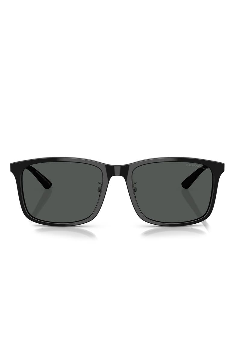 Emporio Armani 57mm Square Sunglasses, Main, color, Shiny Black / Dark Grey