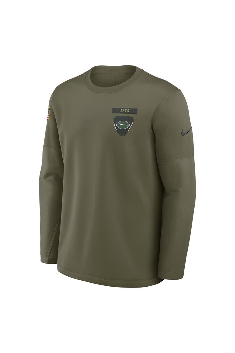 Men's Nike Olive New York Jets 2025 Salute to Service Sideline Coaches Therma-FIT Long Sleeve Shirt, Alternate, color, Olive