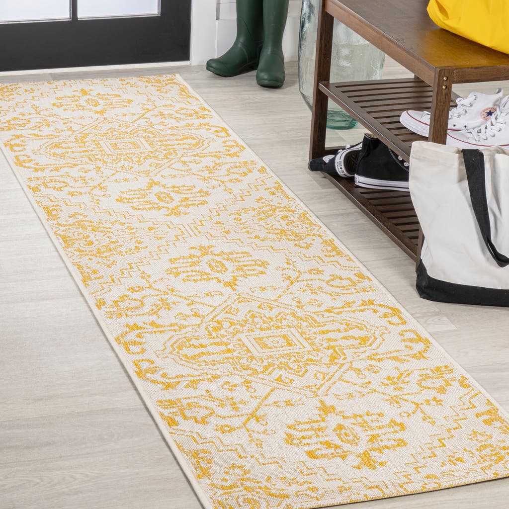 Jonathan Y Estrella Bohemian Medallion Textured Weave Indoor/outdoor Area Rug In Cream/yellow