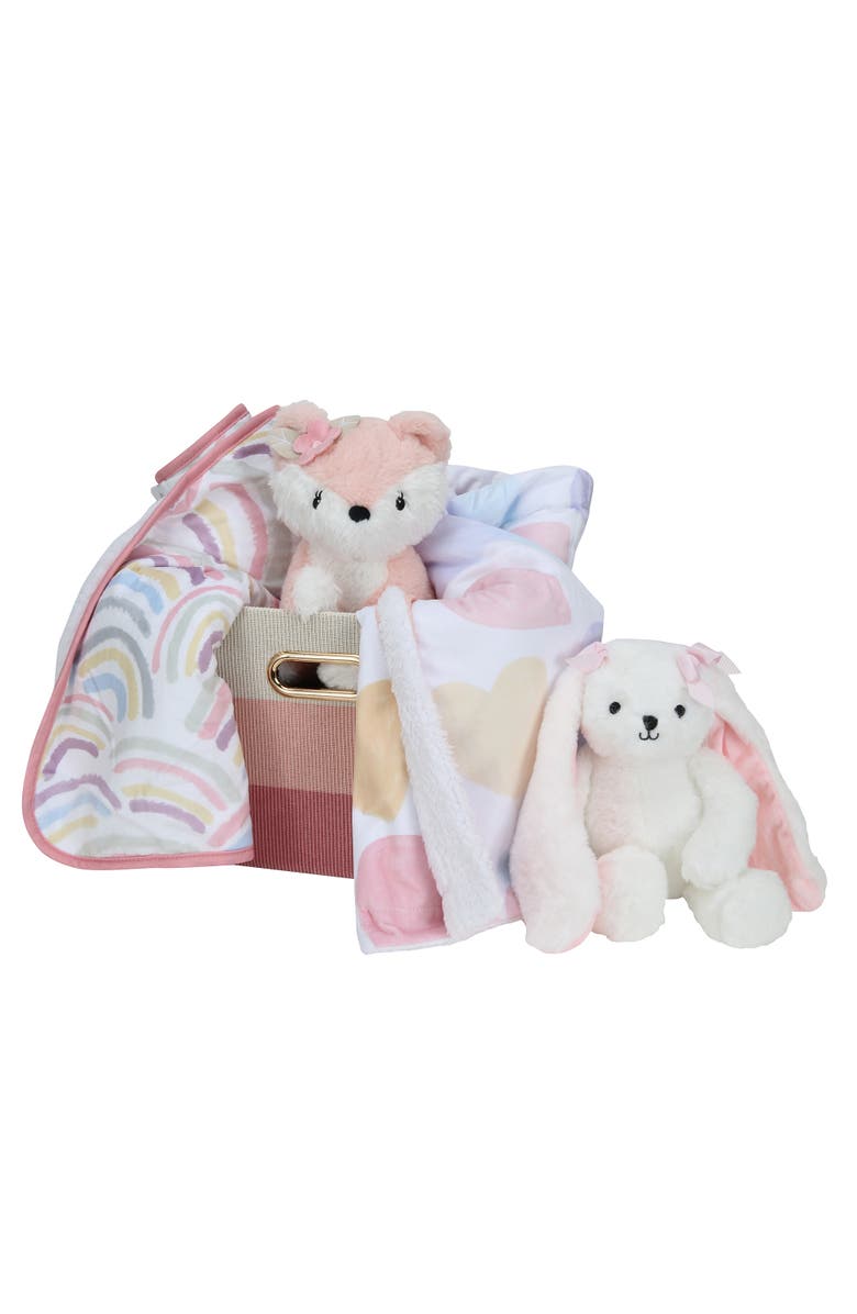 Lambs & Ivy 5-Piece Luxury Bunny & Fox Infant / Newborn / Baby Gift Basket, Alternate, color, Multicolor