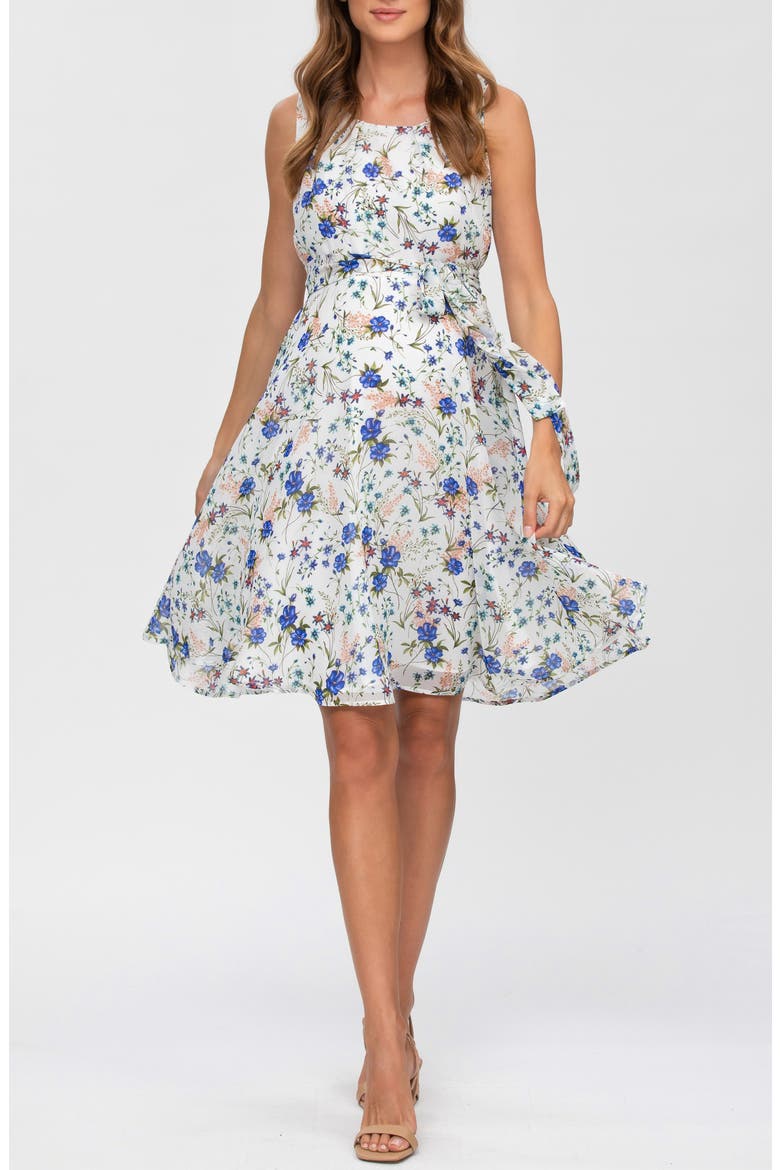 Tie Waist Chiffon A-Line Maternity Dress, Main, color, WHITE