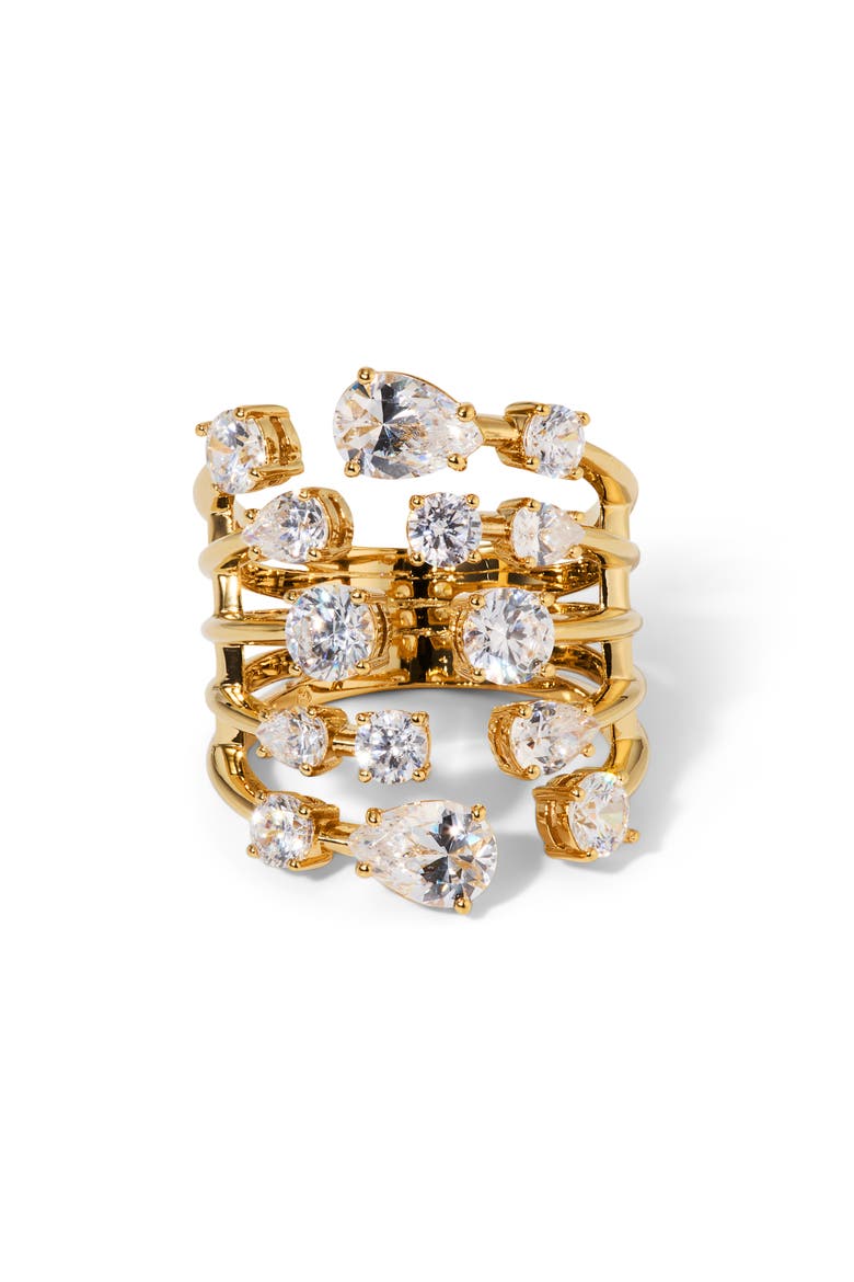 Hollywood Multi Row Cubic Zirconia Ring, Main, color, GOLD