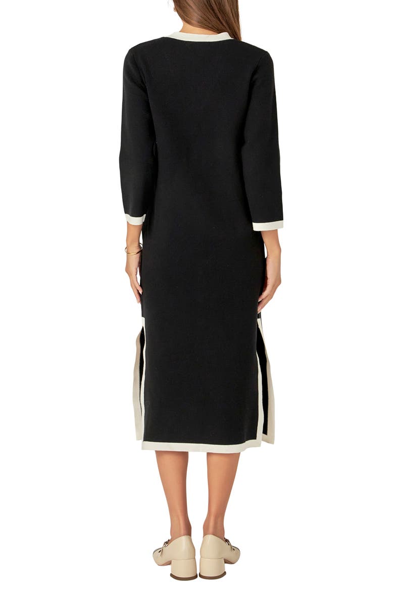 Bow Knit Midi Dress, Alternate, color, BLACK/ WHITE