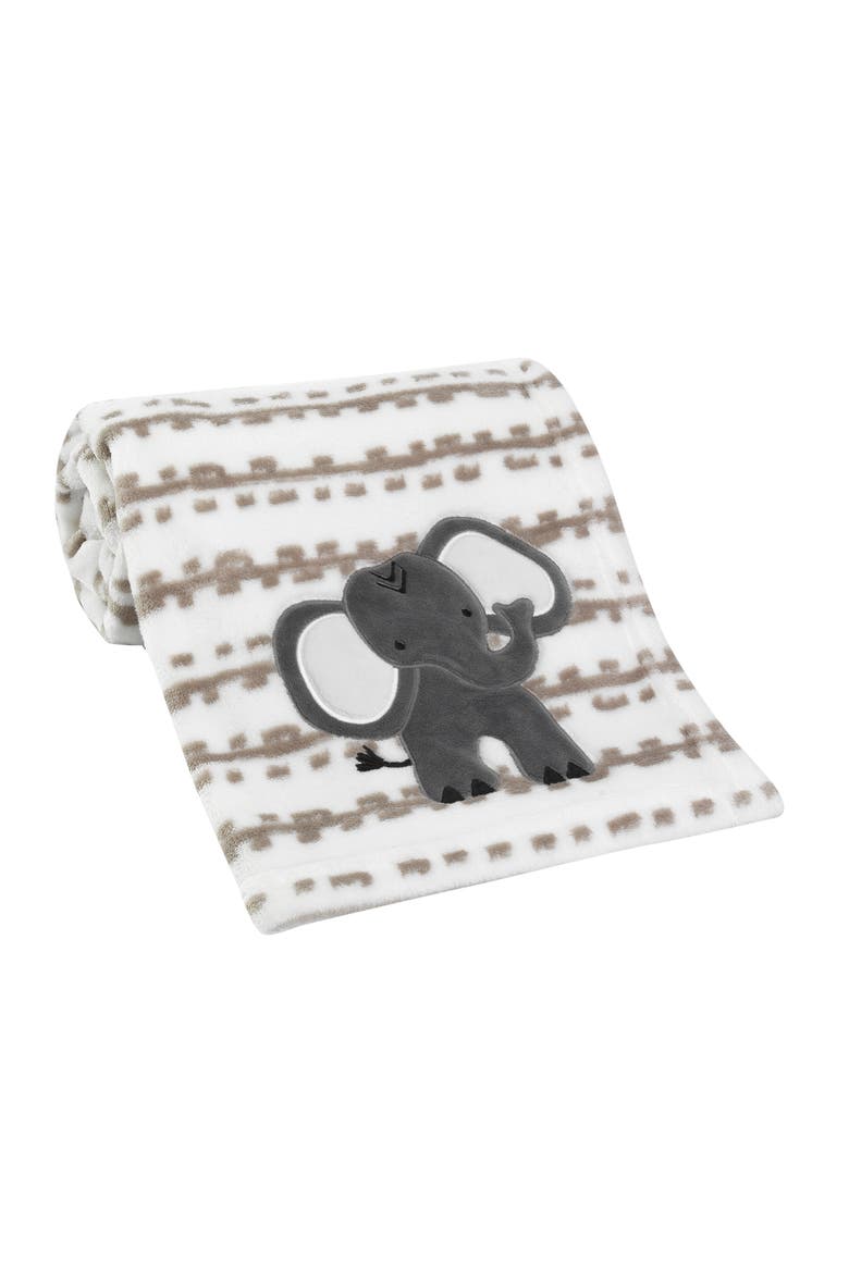 Jungle Safari Plush Minky Elephant Nursery Baby Blanket, Alternate, color, White