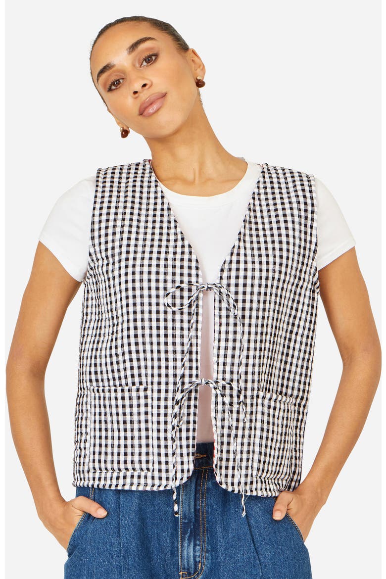 Gingham Reversible Cotton Tie Waistcoat, Alternate, color, Black