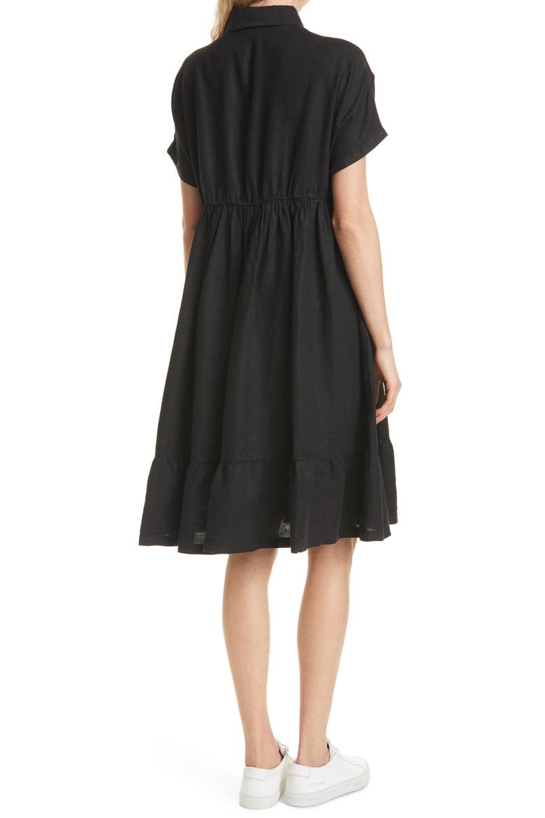 Ruffle Hem Linen Dress, Alternate, color, BLACK