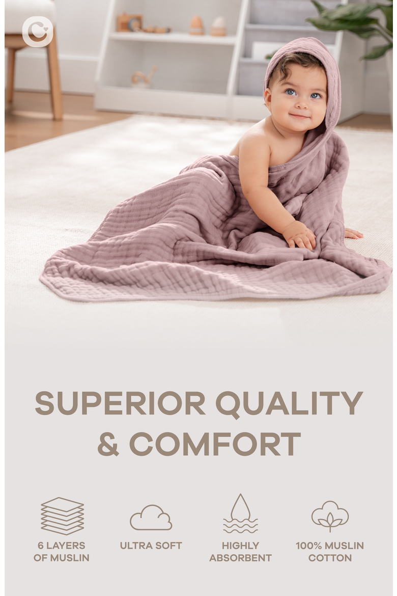 Hooded Baby Towels - 6 Layers, Pack of 1, Alternate, color, Mauve