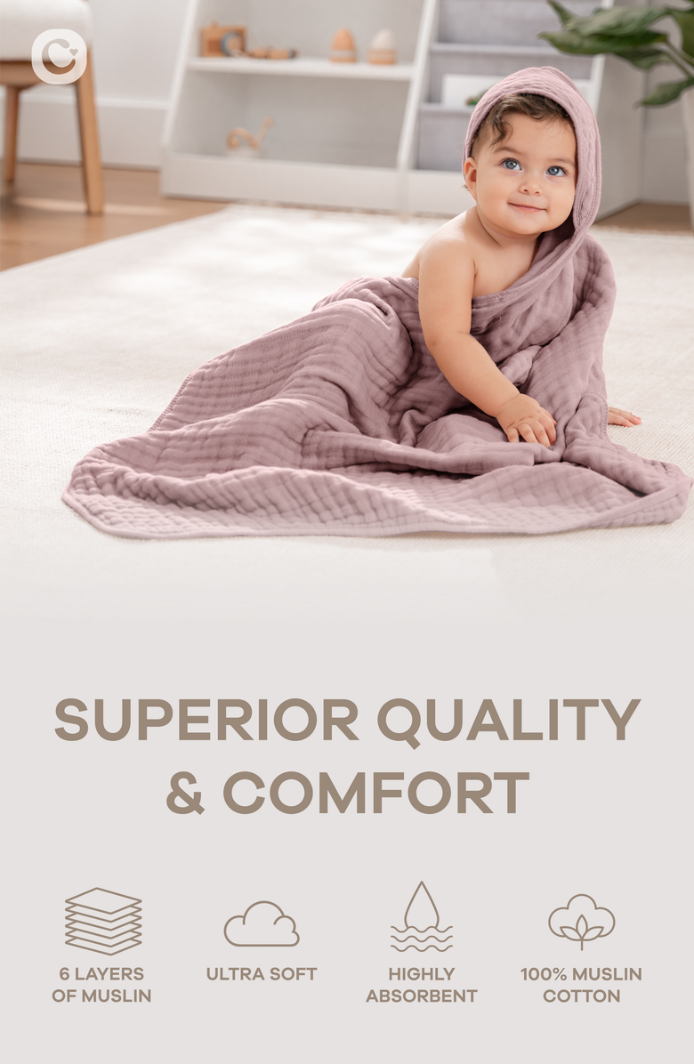 Comfy Cubs Hooded Baby Towels - 6 Layers, Pack of 1, Alternate, color, Mauve