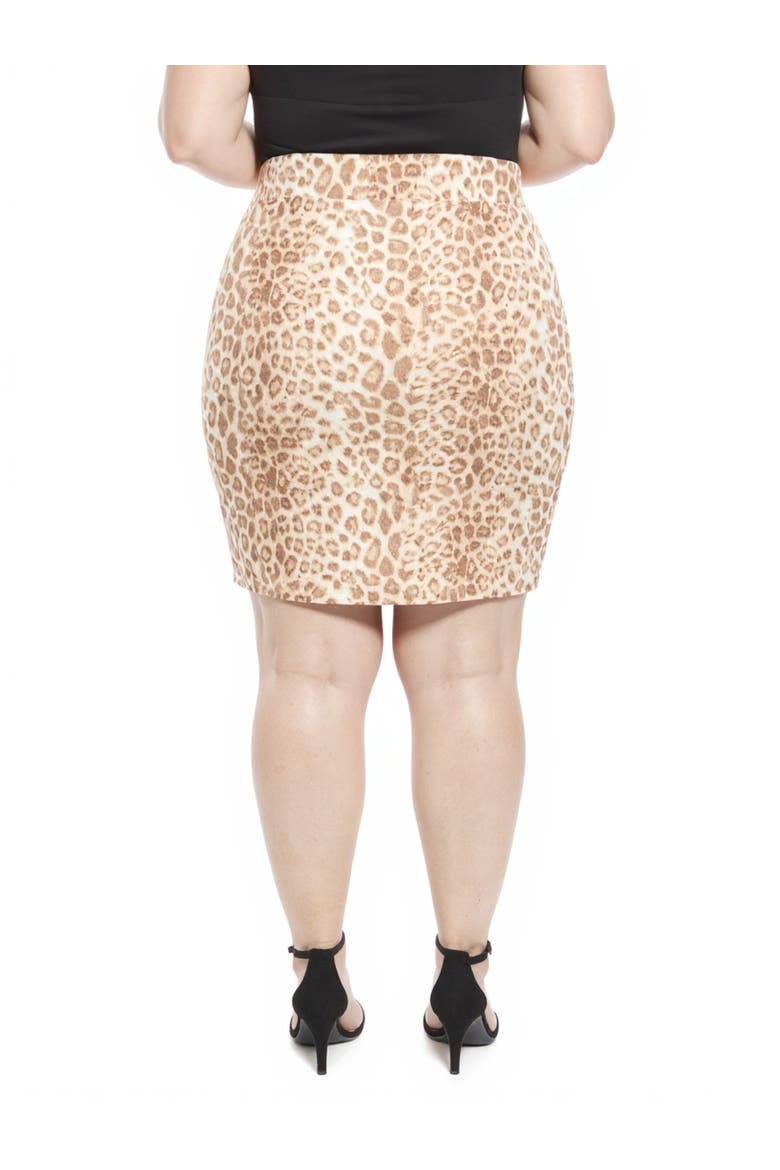 Plus Size Cheetah Elastic Waist Knee Length Pencil Skirt, Alternate, color, Brown Multi
