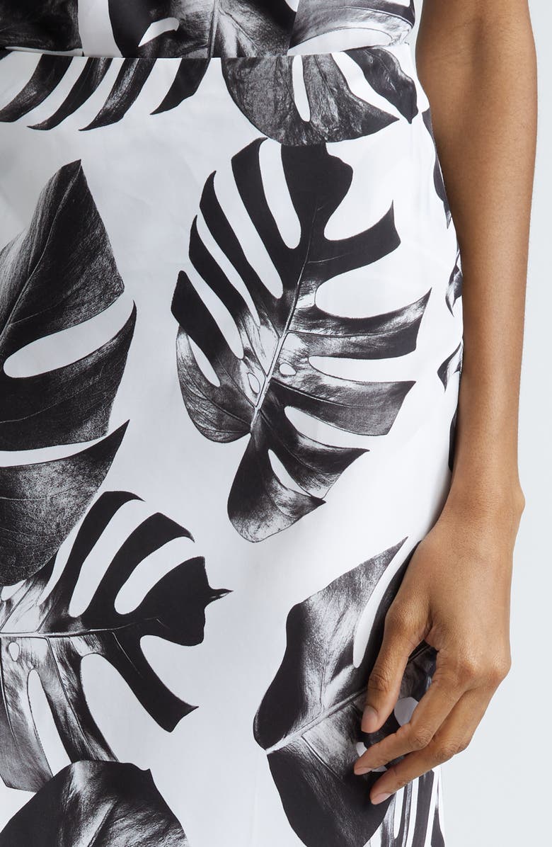L'AGENCE Zeta Palm Satin Maxi Skirt, Alternate, color, Black/ White Palm Leaves