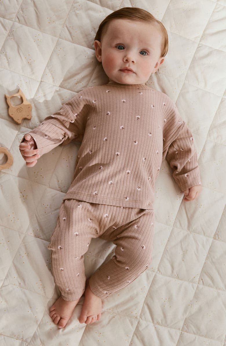 NEXT Kids' 3-Pack Rib Top & Leggings Sets, Alternate, color, Chocolate/Pink/White