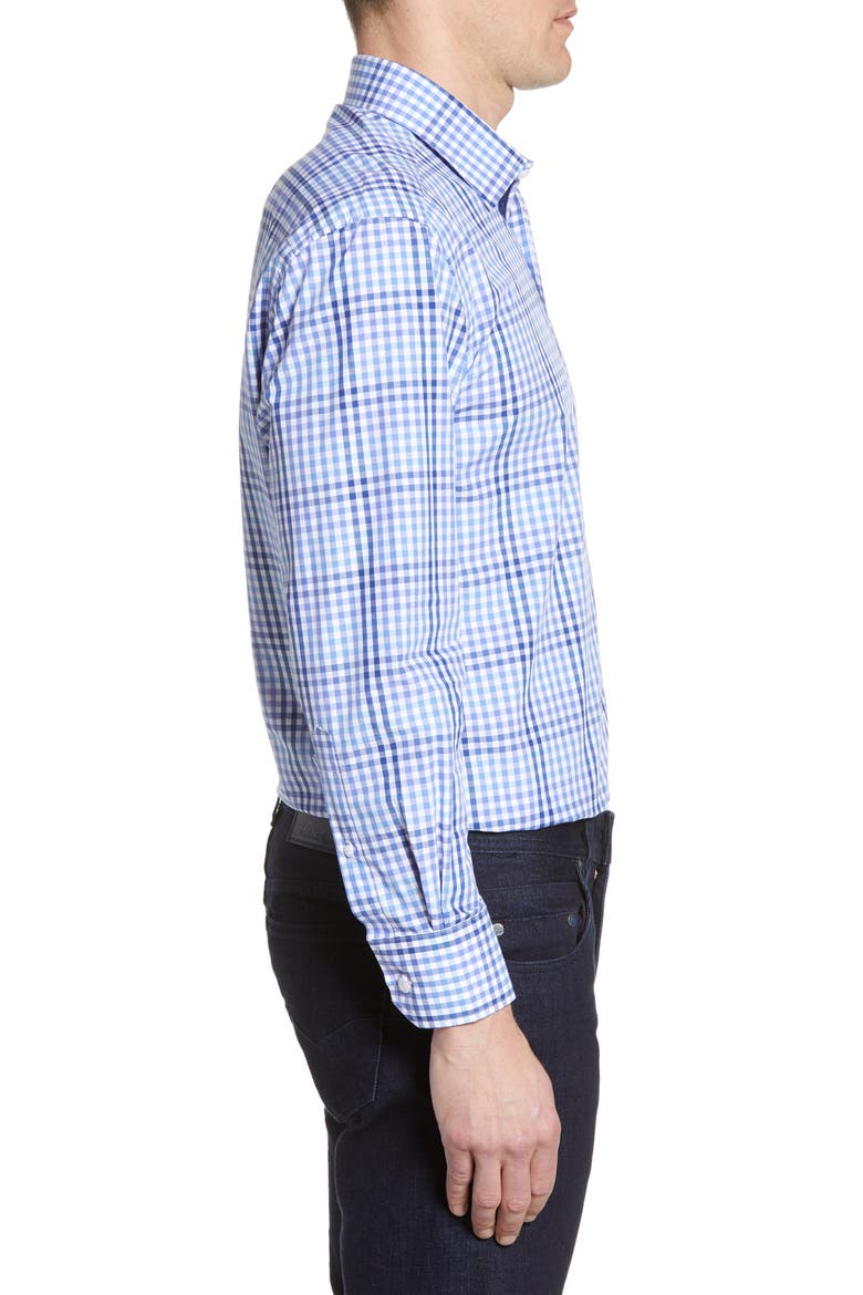 Trim Fit Check Dress Shirt, Alternate, color, BLUE