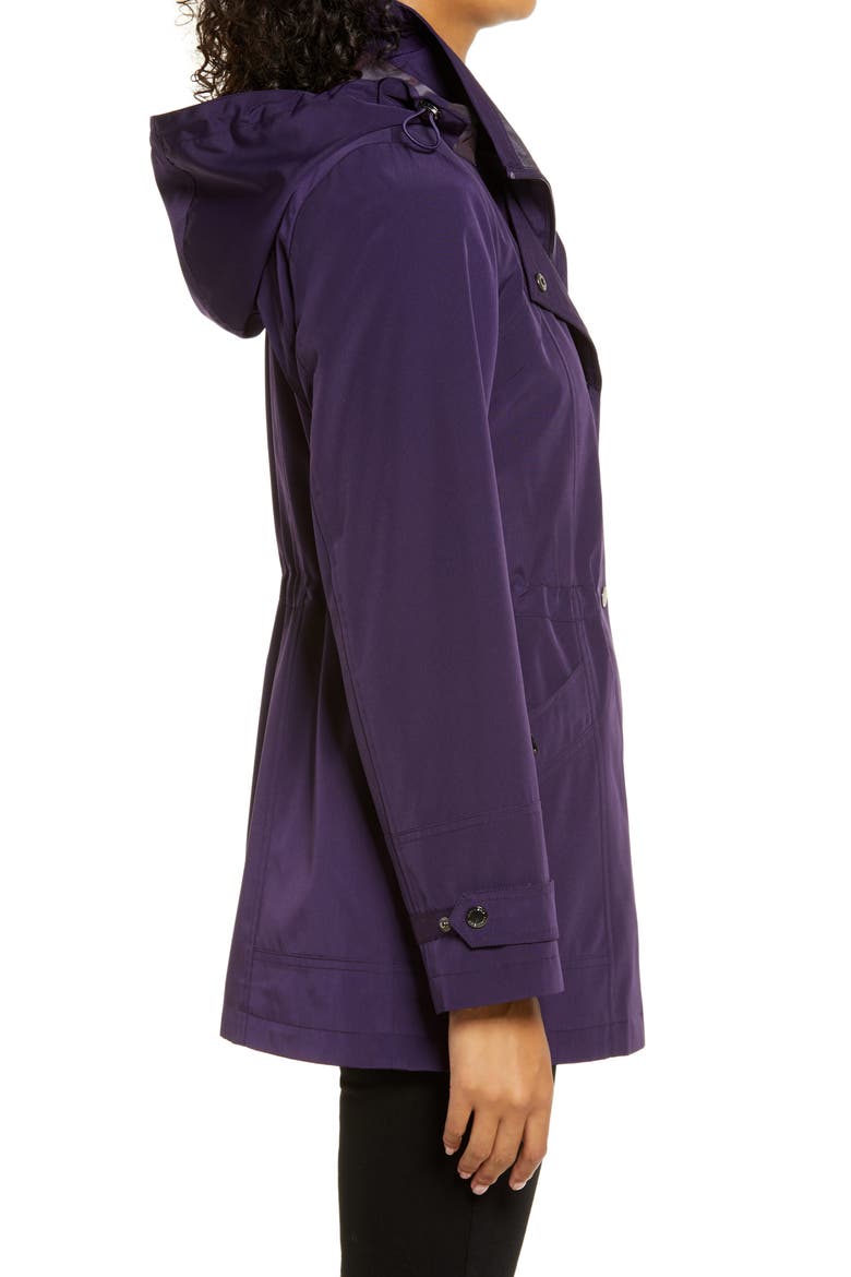 Cinched Waist Hooded Water Resistant Raincoat, Alternate, color, PURPLE SHADOW