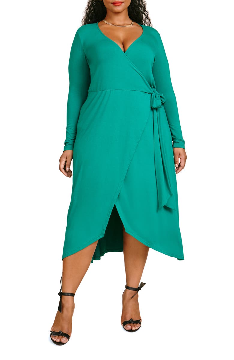 11 Honoré Luna Long Sleeve Jersey Wrap Dress, Alternate, color, 