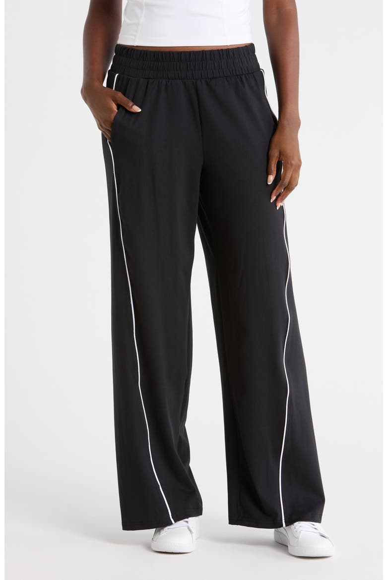 Luxe Contrast Piping Wide Leg Pants, Main, color, BLACK