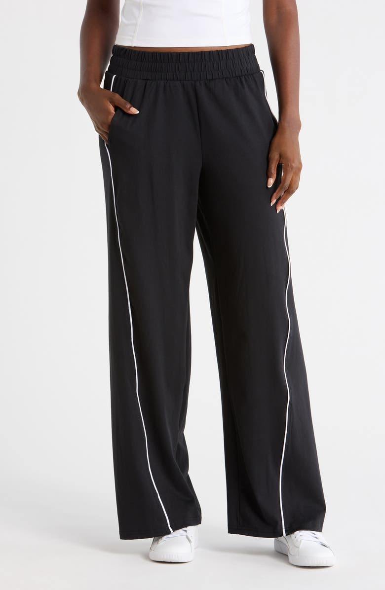 YOGALICIOUS Luxe Contrast Piping Wide Leg Pants, Main, color, Black