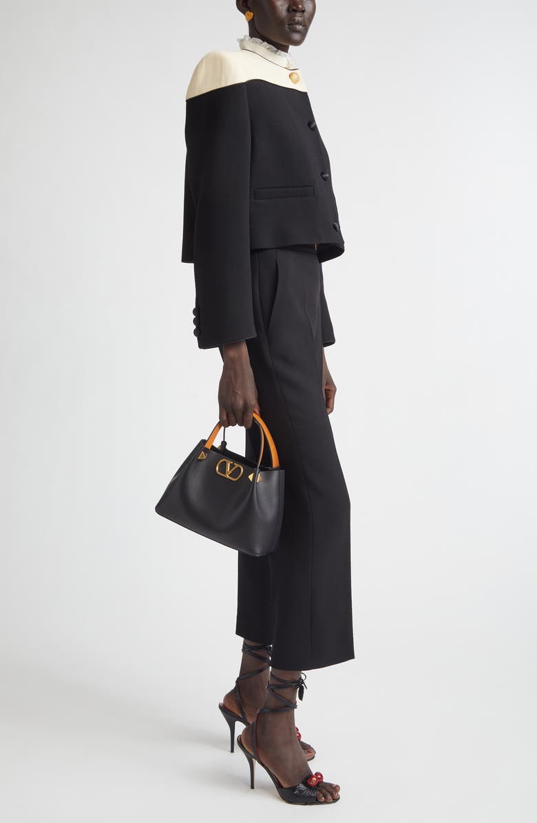 Valentino Garavani Small VLOGO Signature Top Handle Bag, Alternate, color, Black/ Camel