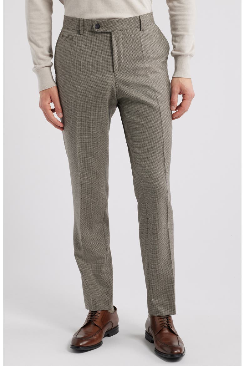 Genius Flat Front Microcheck Stretch Wool Dress Pants, Main, color, OPEN WHITE BEIGE
