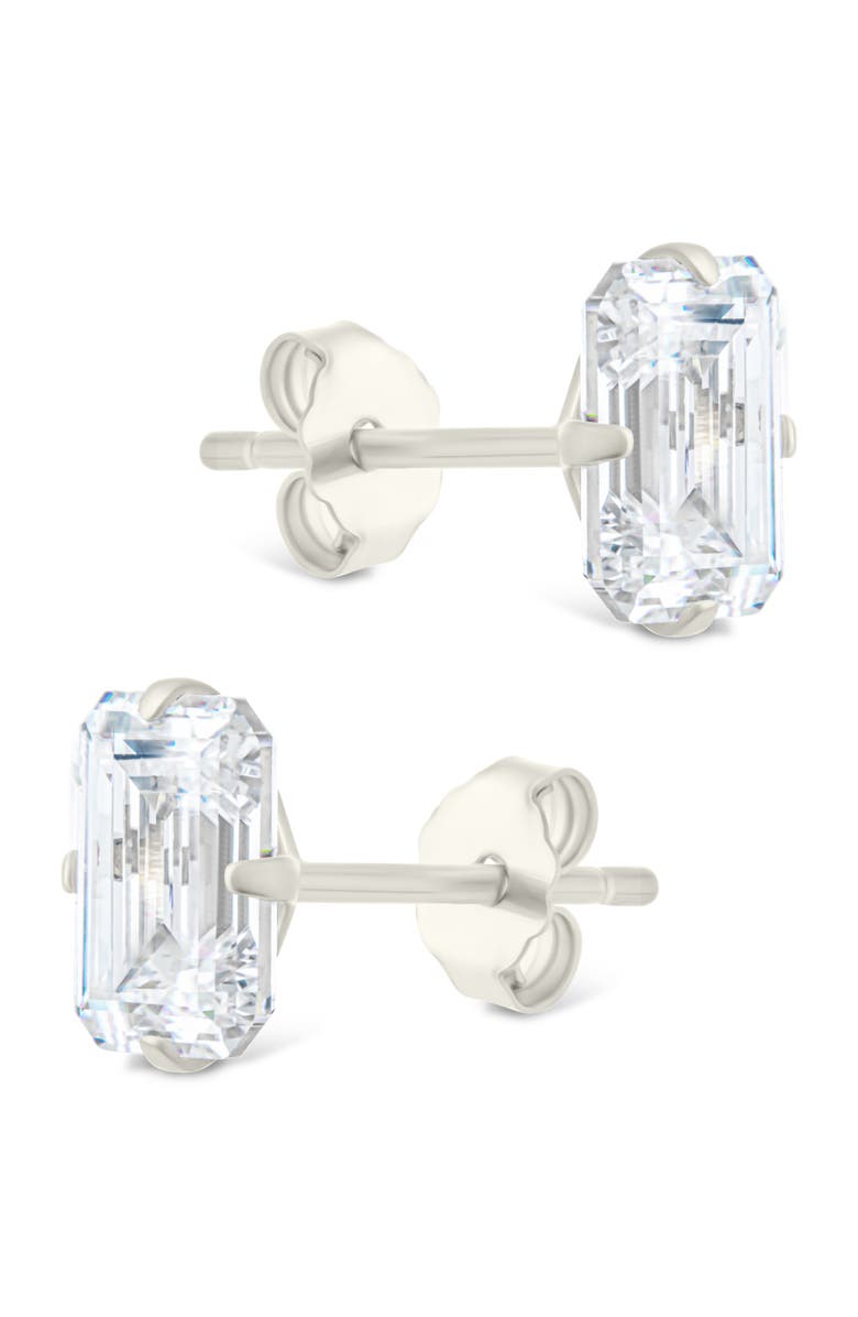 Sterling Forever Emerald-Cut Cubic Zirconia Stud Earrings, Alternate, color, Silver