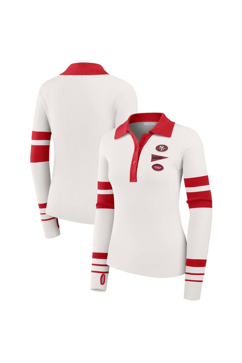 Women's WEAR by Erin Andrews White San Francisco 49ers Ribbed Henley Polo Sweater, Main, color, White