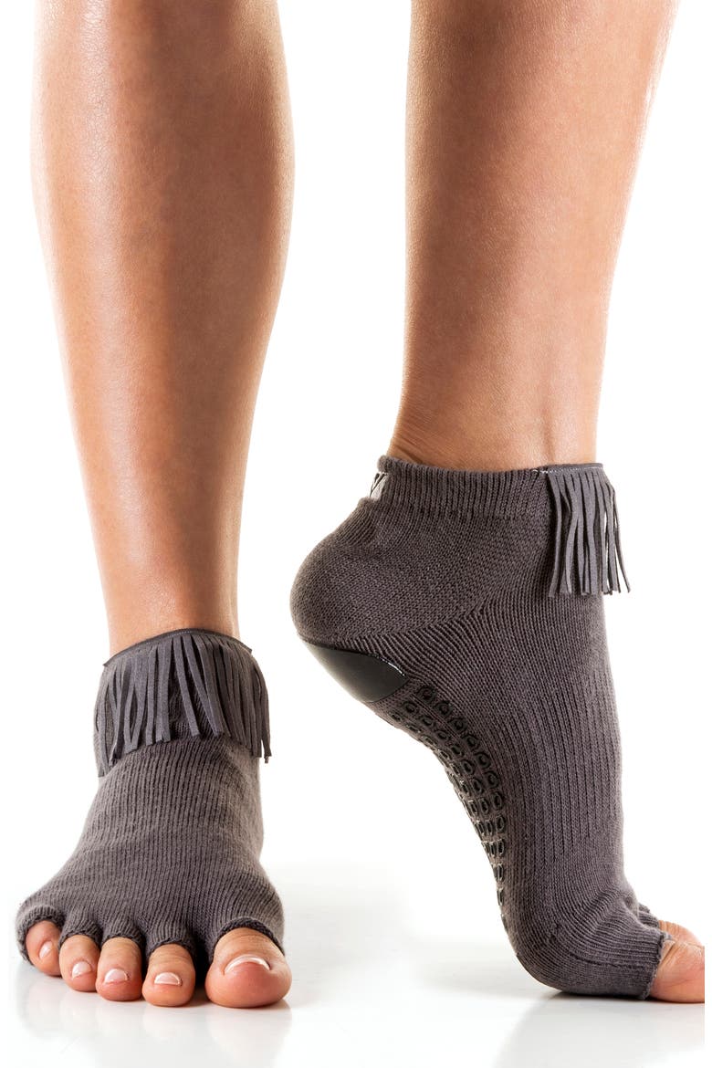 Assorted 2-Pack Fringe Open Toe Grip Socks, Alternate, color, BLACK - GRAY