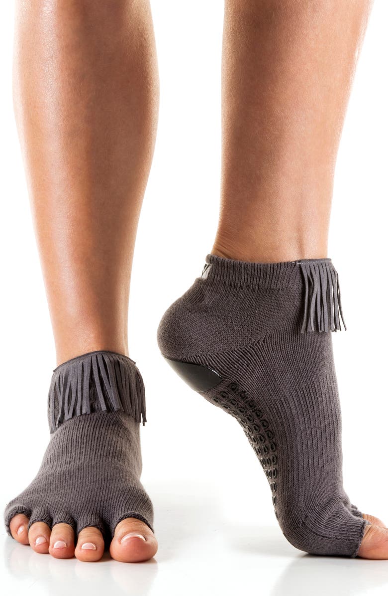 Arebesk Assorted 2-Pack Fringe Open Toe Grip Socks, Alternate, color, Black - Gray