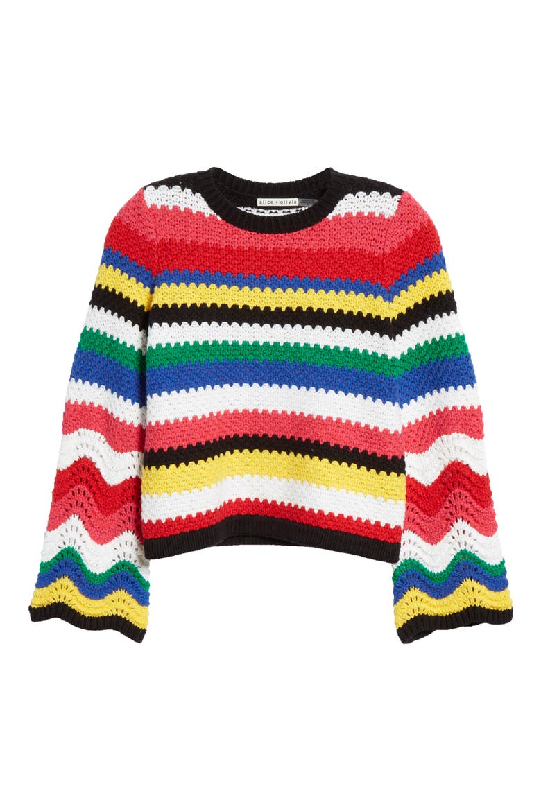 Alivia Stripe Bell Sleeve Cotton Blend Sweater, Alternate, color, MULTI
