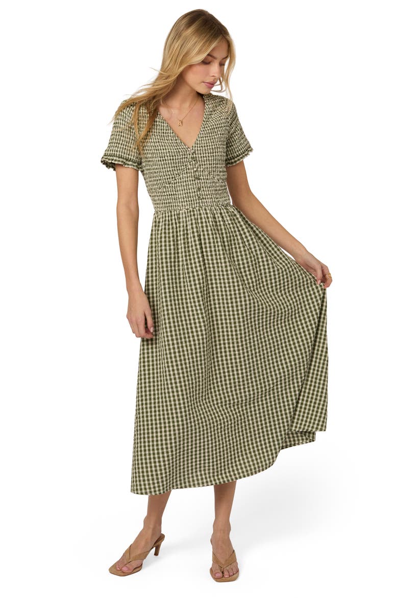 Eliza Check Midi Dress, Alternate, color, GREEN