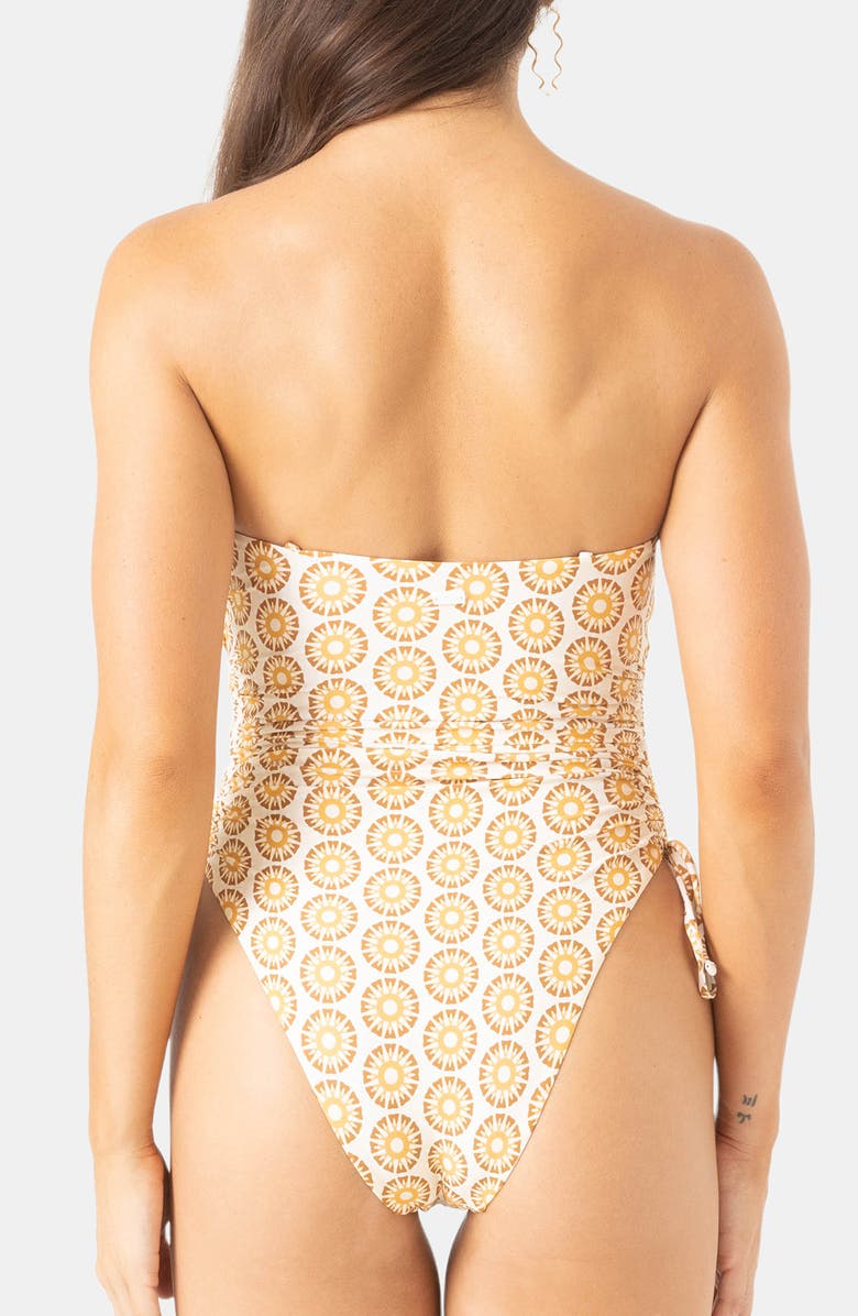 Roxy Sunshine State of Mind Bandeau One-Piece Swimsuit, Alternate, color, White/ Brown Multi