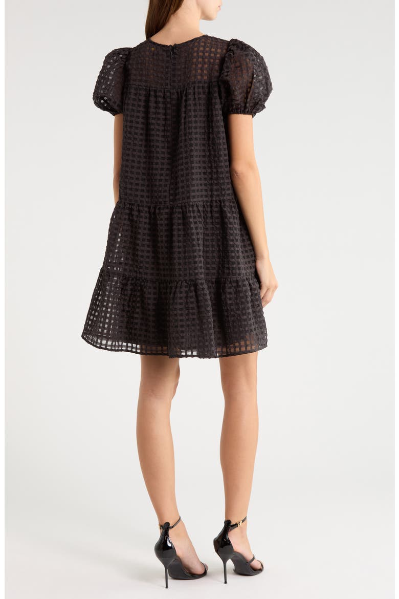 Darling Nest Tiered Cotton Blend Organza Minidress, Alternate, color, BLACK