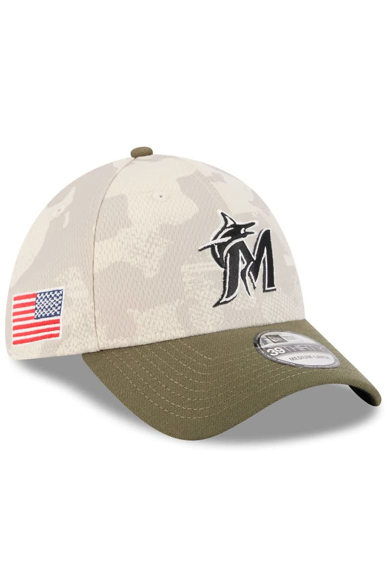 Men's New Era Light Beige/Olive Miami Marlins 2025 Armed Forces Day 39THIRTY Flex Hat, Main, color, Light Beige